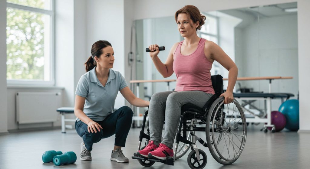 A woman with SCI doing exercises 