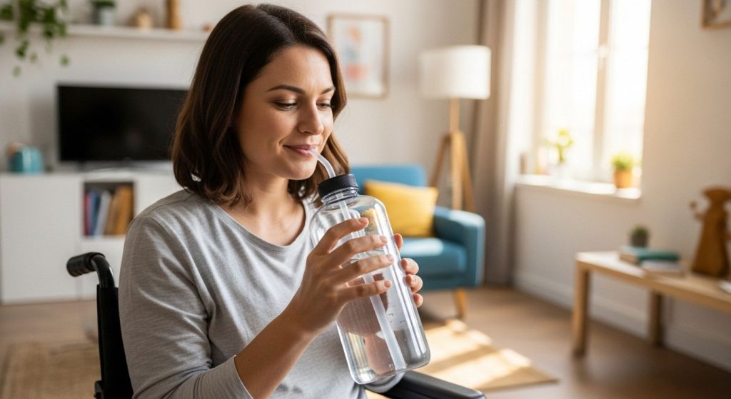 woman with spinal cord injury staying hydrated 